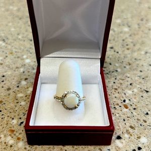 925 Silver dipped in vermeil Opal ring with CZs size 6